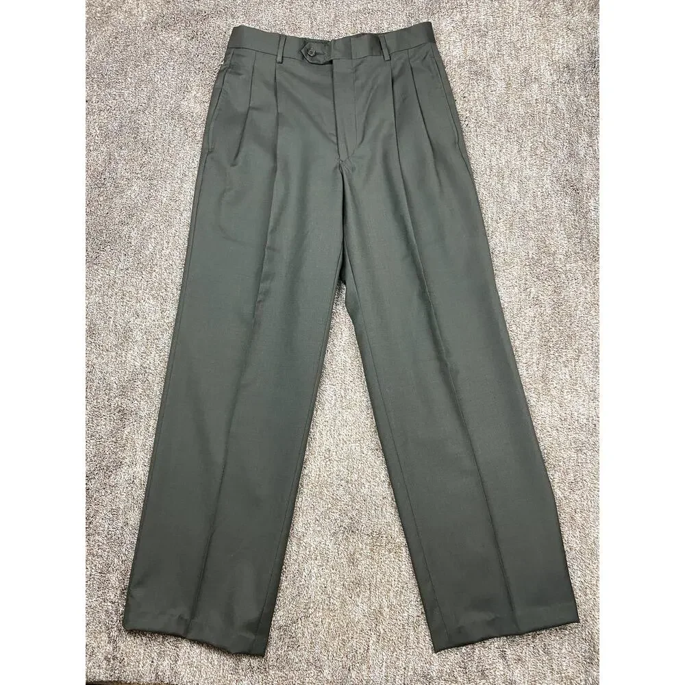 Stafford Mens Olive Green Wool Suit Set 2PC Jacket Pants 38R 29x29 Vintage